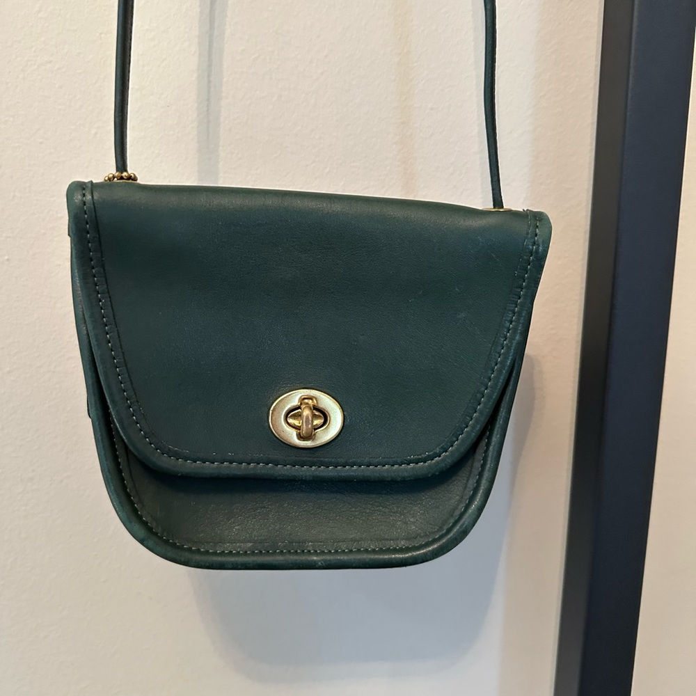 Vintage Coach Bag Everett Crossbody Green Leather Purse USA #9934 Small Mini